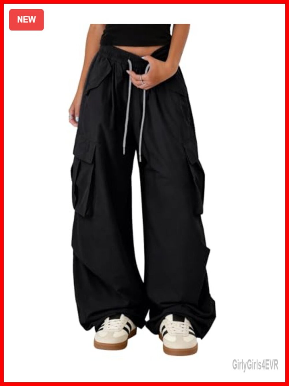 Women's Baggy Cargo Pants Y2K Barrel Wide Leg Drawstring Trousers with Pockets